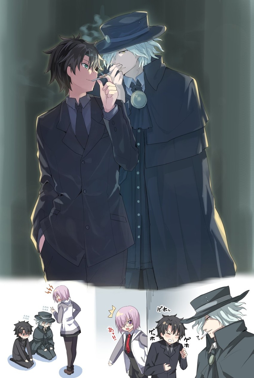 mash kyrielight, fujimaru ritsuka, and edmond dantes (fate and 1 more) drawn by regu_(reg95)