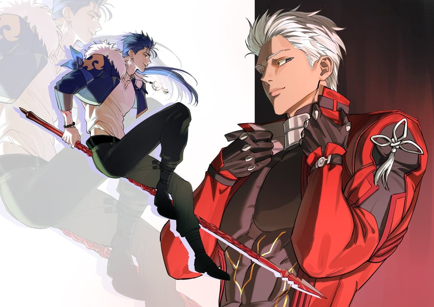 cu chulainn and archer (fate and 4 more) drawn by maysy633