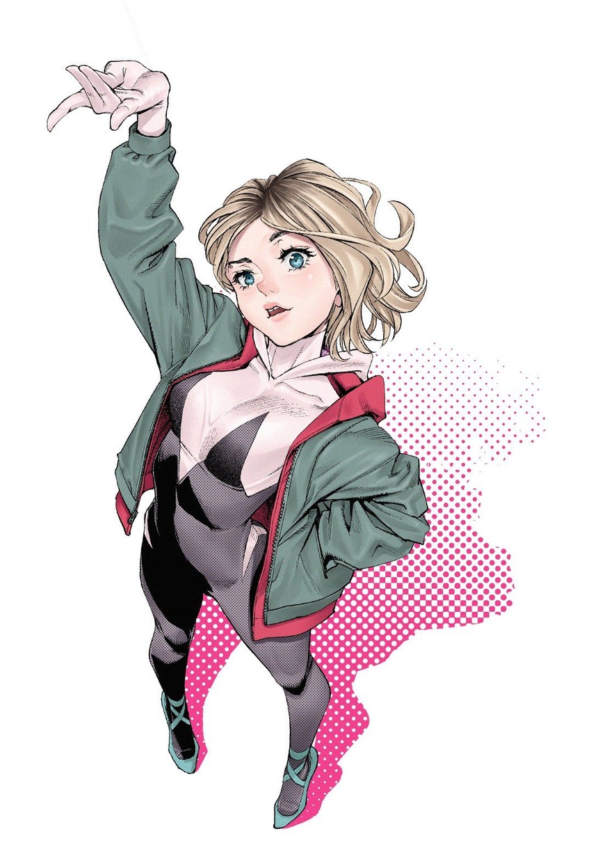 spider-gwen and gwen stacy (marvel and 3 more) drawn by komi_shin'ya