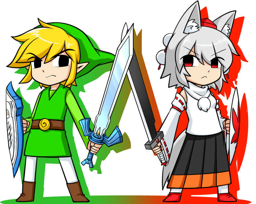 inubashiri momiji, link, and toon link (touhou and 1 more) drawn by sumiya_nadateru