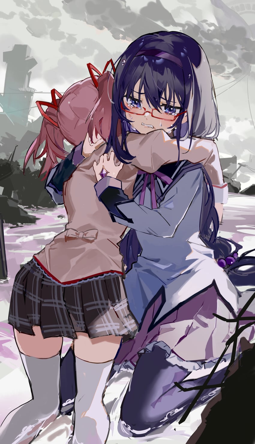akemi homura and kaname madoka (mahou shoujo madoka magica) drawn by karasu_btk