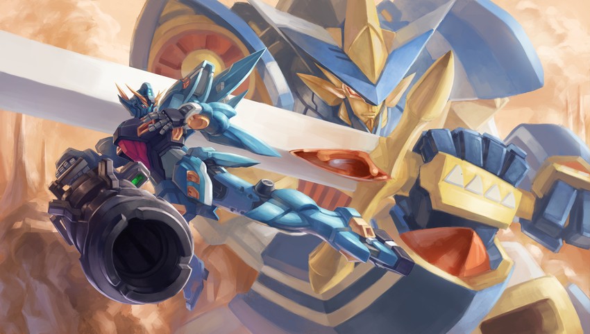 huckebein and grungust ichishiki (super robot wars and 1 more) drawn by guts_(artist)