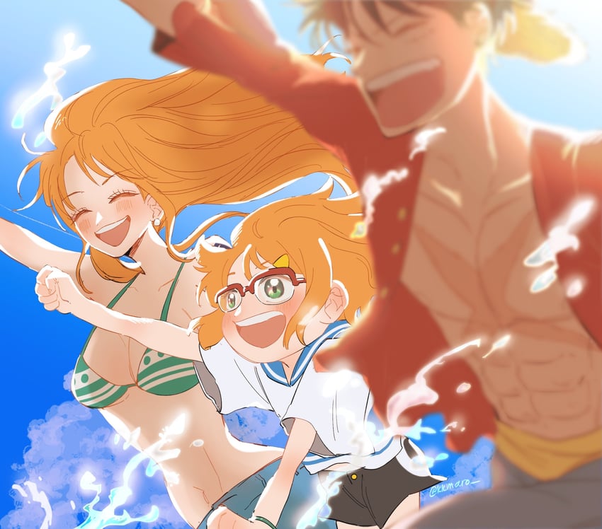 nami, monkey d. luffy, and nami's fangirl (one piece and 1 more) drawn by keke_(kkmaro)