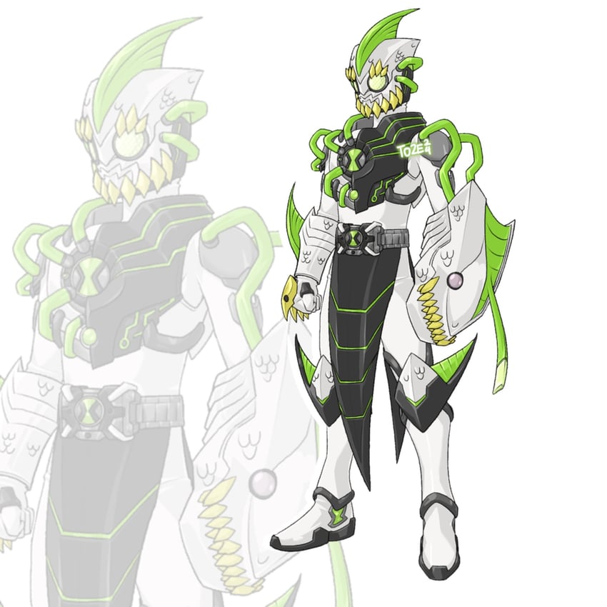 ripjaws and kamen rider omnitrix (kamen rider and 1 more) drawn by to_ze
