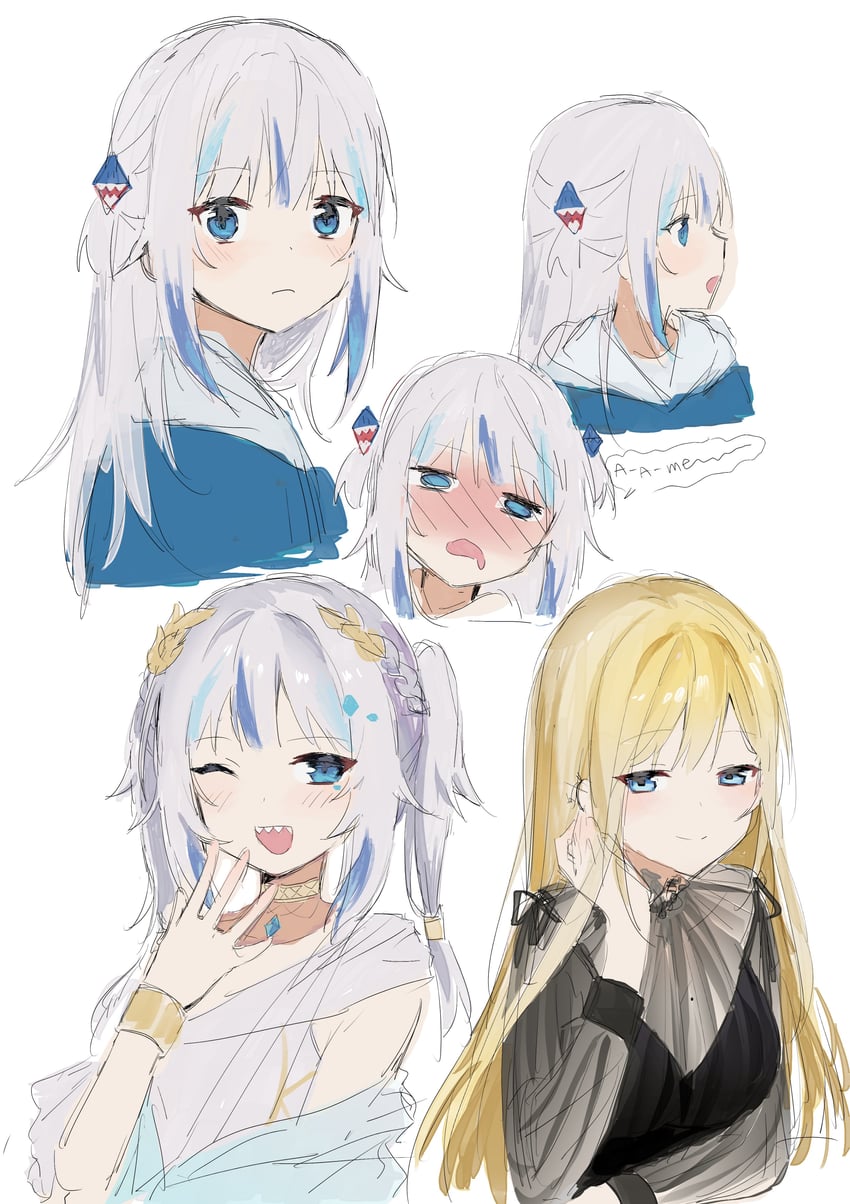 gawr gura and watson amelia (hololive and 1 more) drawn by misaki_d3su