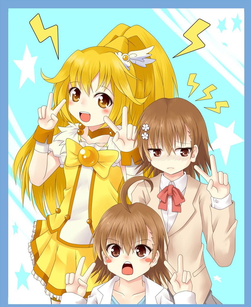 misaka mikoto, kise yayoi, last order, and cure peace (precure and 3 more) drawn by sora_(sunday_sky)