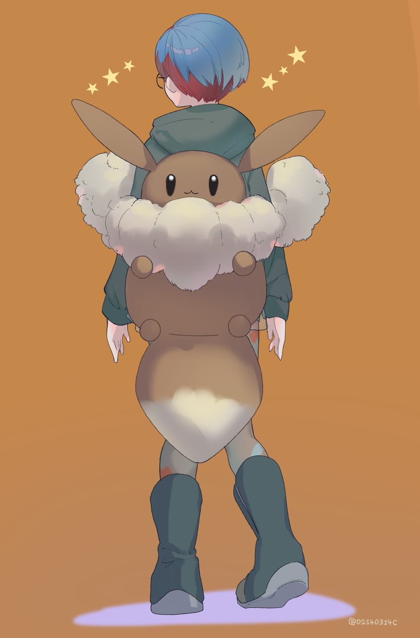 eevee and penny (pokemon and 1 more) drawn by valentine_(02140314c)