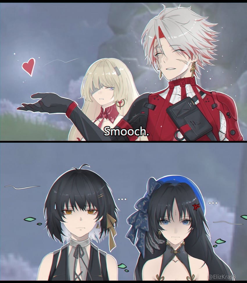 rover, female rover, yangyang, scar, and phrolova (wuthering waves) drawn by elizkras