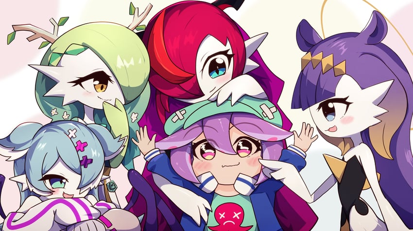 gardevoir, ninomae ina'nis, ceres fauna, irys, elira pendora, and 1 more (pokemon and 5 more) drawn by getto