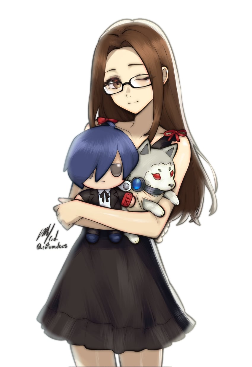 yuuki makoto, koromaru, and fushimi chihiro (persona and 2 more) drawn by rotomdocs
