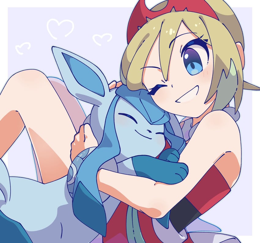 glaceon and irida (pokemon and 1 more) drawn by omochi_(omotimotittona3)