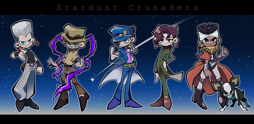 joseph joestar, kujo jotaro, kakyoin noriaki, jean pierre polnareff, mohammed avdol, and 2 more (jojo no kimyou na bouken and 1 more) drawn by hayutoyomimasu