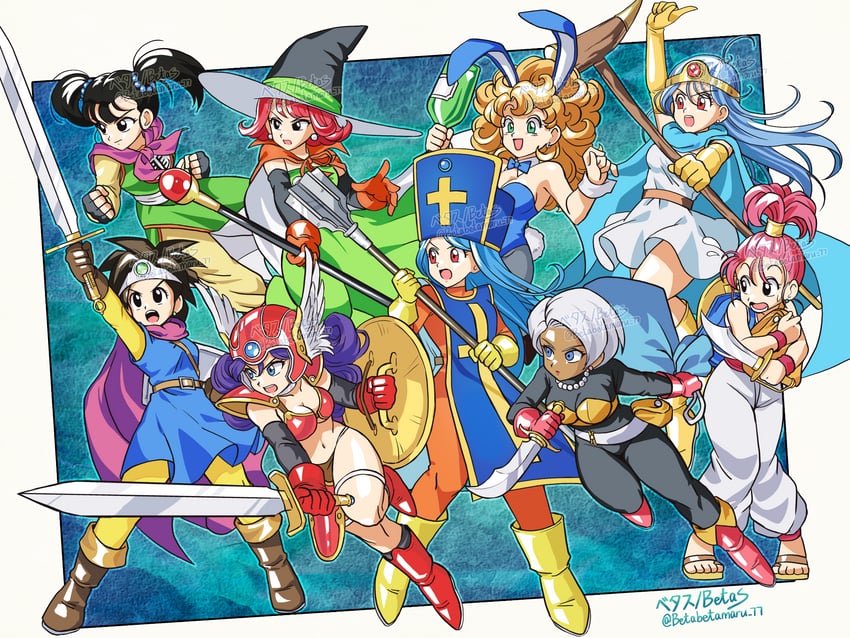 warrior, sage, priest, heroine, martial artist, and 4 more (dragon quest and 1 more) drawn by betabetamaru