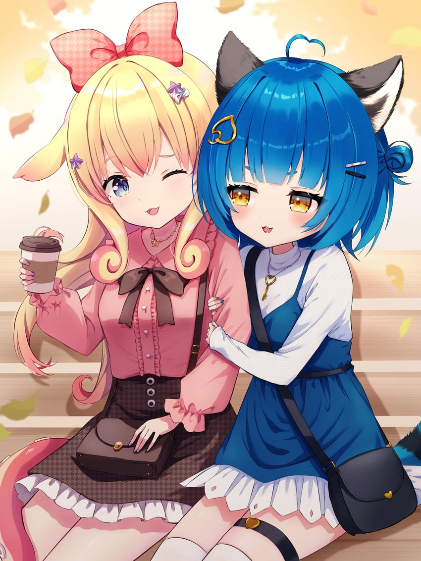 poko rakun and momo otako (idol corp) drawn by uni_(maru231)