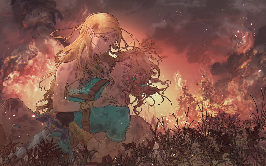 link and princess zelda (the legend of zelda and 1 more) drawn by xi_yuu