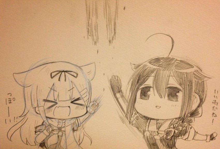 shigure, yuudachi, shigure kai ni, yuudachi kai ni, and ru-class battleship (kantai collection) drawn by gouta_(nagishiro6624) and jako_(jakoo21)