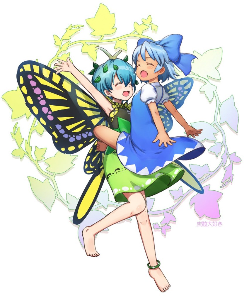 cirno, eternity larva, and tanned cirno (touhou) drawn by tansan_daisuki