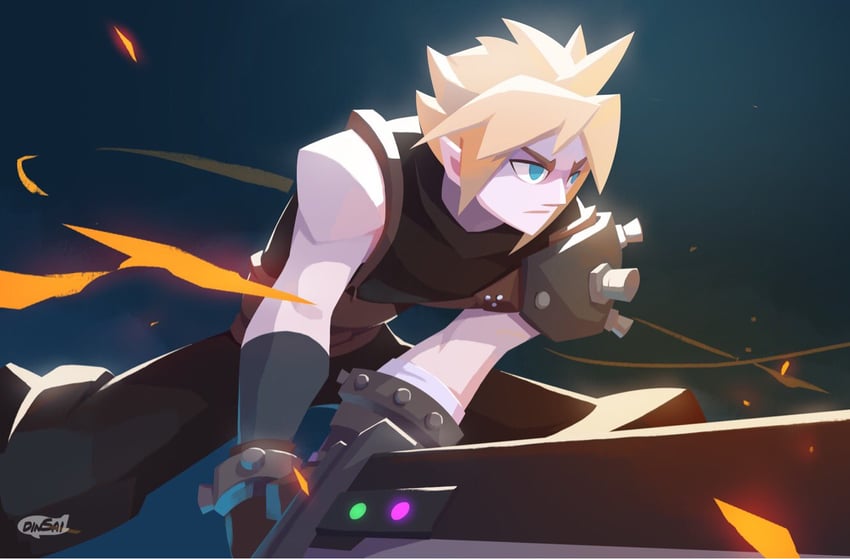 cloud strife (final fantasy and 2 more) drawn by dinsai_studio
