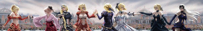 artoria pendragon, saber, nero claudius, jeanne d'arc, okita souji, and 4 more (fate and 1 more) drawn by august_ice