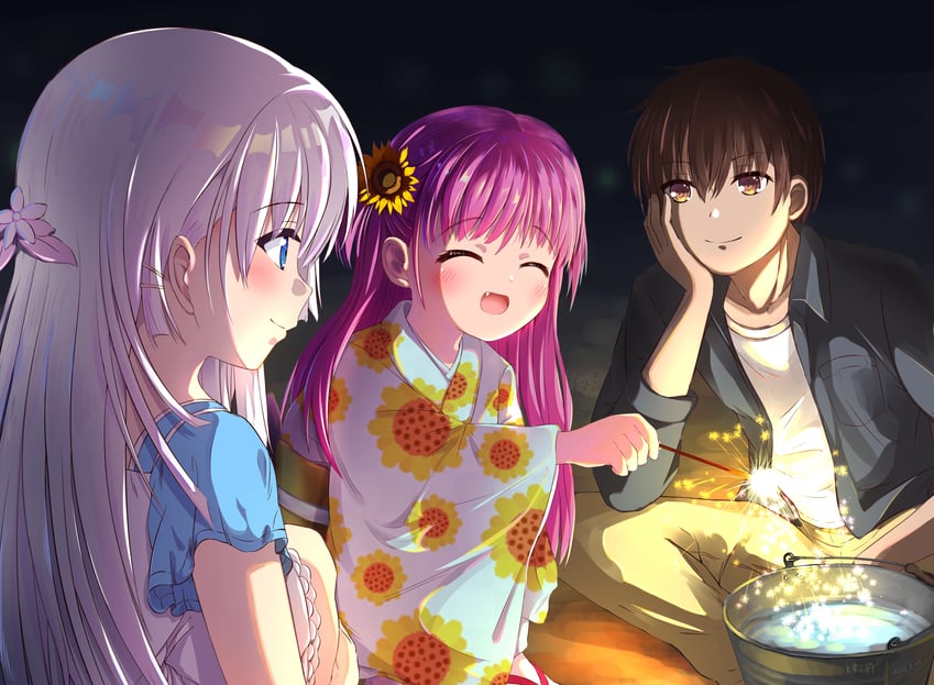 naruse shiroha, katou umi, and takahara hairi (summer pockets) drawn by key_season