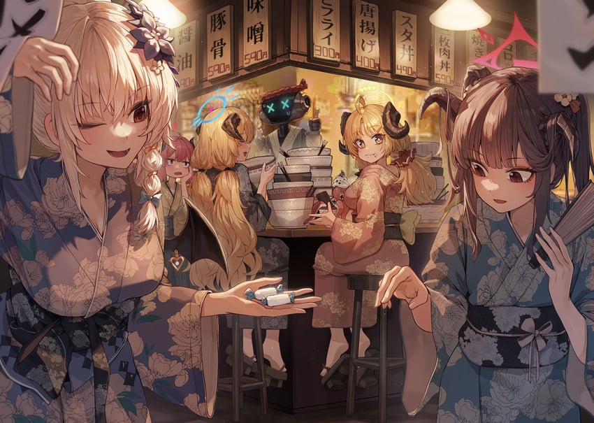 haruna, fuuka, junko, izumi, akari, and 1 more (blue archive) drawn by kokukyukeo