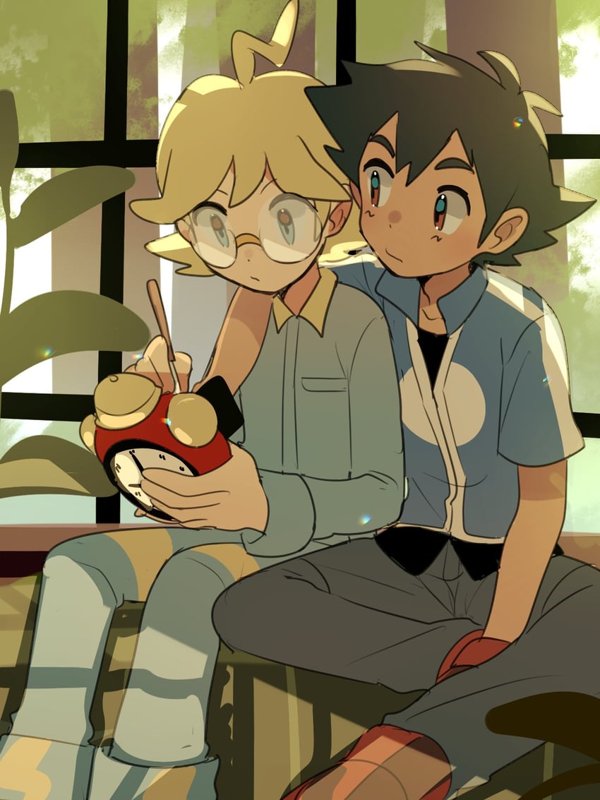 ash ketchum and clemont (pokemon and 1 more) drawn by suikaels
