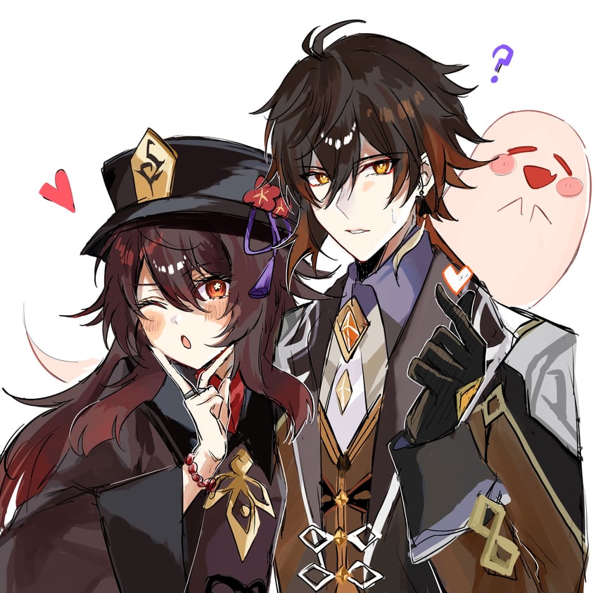 hu tao, zhongli, and boo tao (genshin impact) drawn by sia5