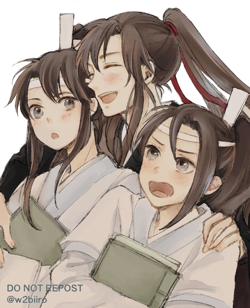 wei wuxian, lan sizhui, and lan jingyi (modao zushi) drawn by w2biiro