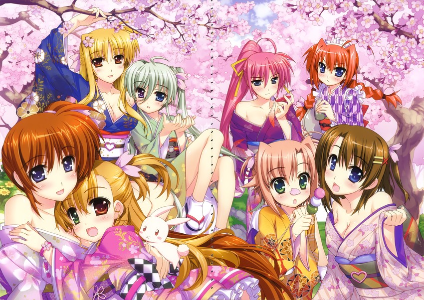 fate testarossa, takamachi nanoha, yagami hayate, vita, vivio, and 4 more (lyrical nanoha and 1 more) drawn by fujima_takuya