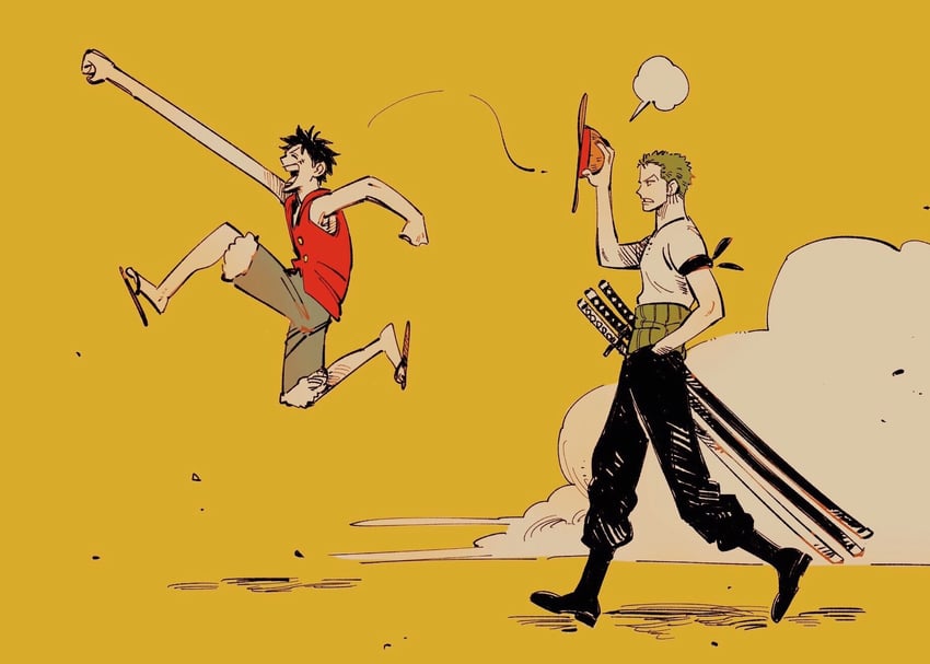 monkey d. luffy and roronoa zoro (one piece) drawn by dam_(okdam3)