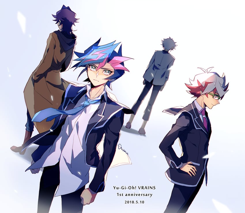 fujiki yusaku, kogami ryoken, homura takeru, and kusanagi shouichi (yu-gi-oh! and 1 more) drawn by amano_(amn_0w0)