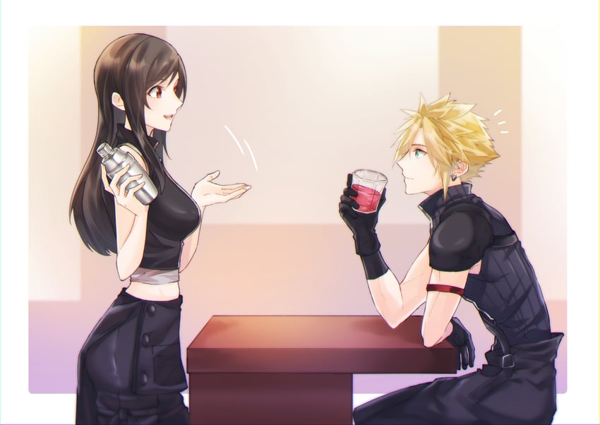 tifa lockhart and cloud strife (final fantasy and 2 more) drawn by mizuamememe