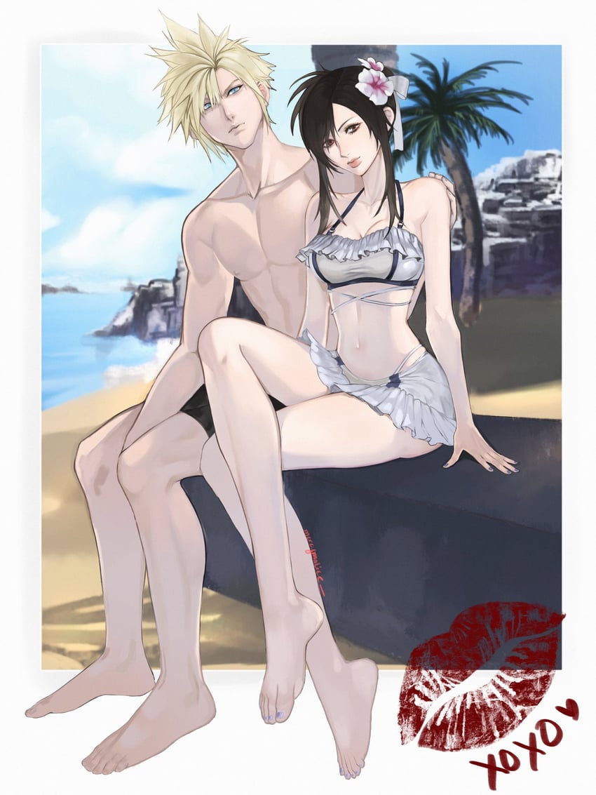 tifa lockhart and cloud strife (final fantasy and 3 more) drawn by mercy_(myrrcy)
