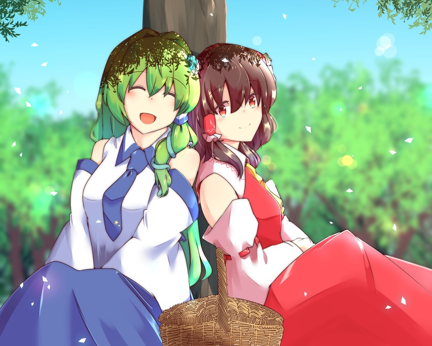 hakurei reimu and kochiya sanae (touhou) drawn by mokutan_(link_machine)