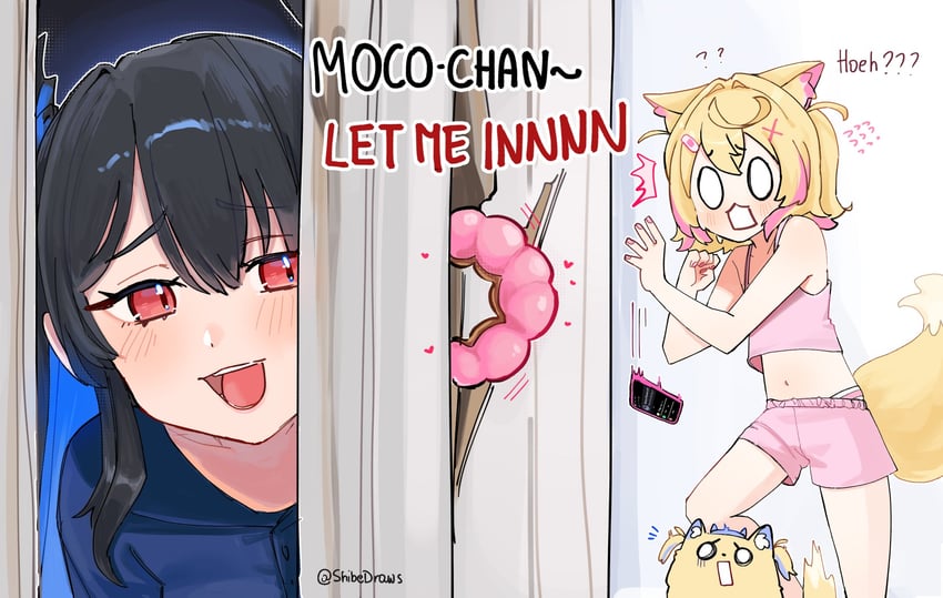 nerissa ravencroft, fuwawa abyssgard, and mococo abyssgard (hololive and 2 more) drawn by shibedraws
