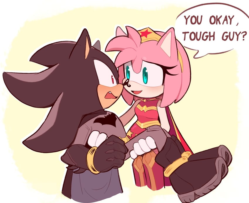 shadow the hedgehog, amy rose, batman, and wonder woman (sonic and 3 more) drawn by toonsite