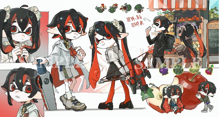 inkling player character, inkling girl, inkling boy, and smallfry (splatoon) drawn by miko_(15476997)