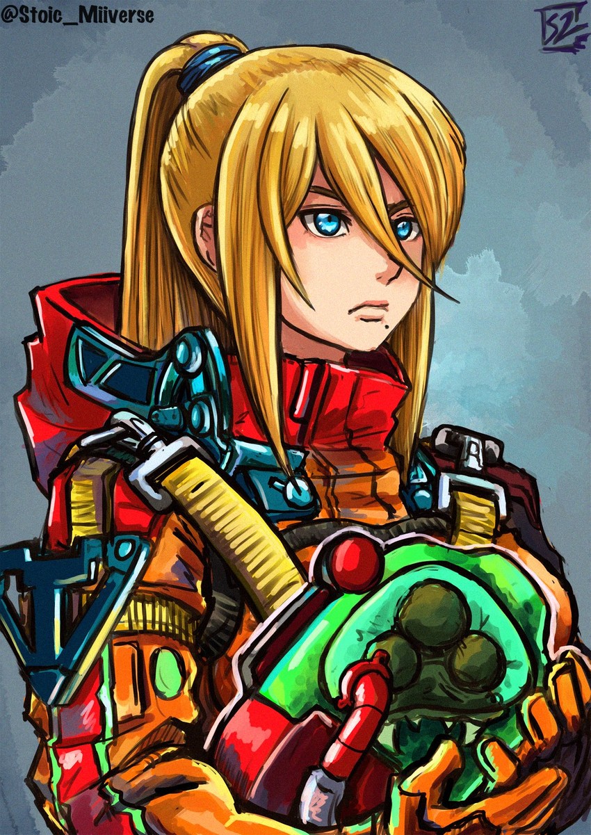 samus aran, metroid, and metroid larva (metroid and 1 more) drawn by stoic_seraphim