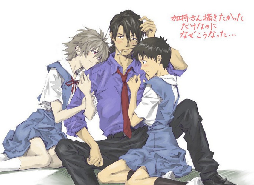 ikari shinji, nagisa kaworu, and kaji ryouji (neon genesis evangelion) drawn by mc_(k0111s)