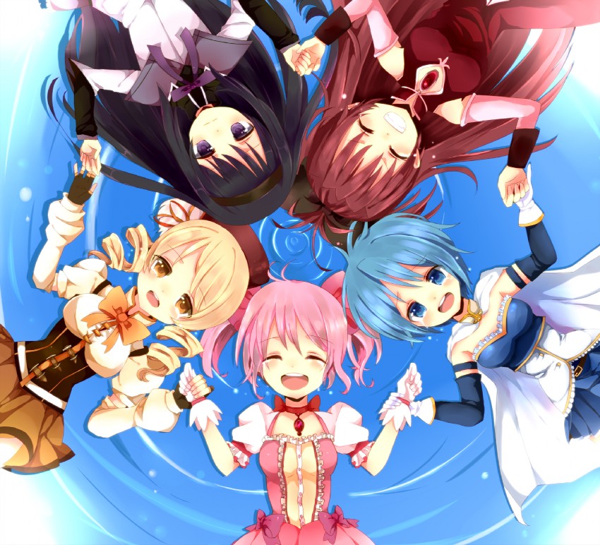 akemi homura, kaname madoka, miki sayaka, sakura kyoko, and tomoe mami (mahou shoujo madoka magica) drawn by pinko_(inazume-panko)