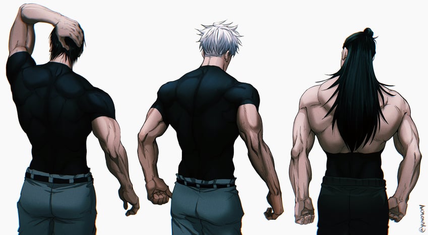 gojou satoru, getou suguru, and fushiguro touji (jujutsu kaisen) drawn by yuana