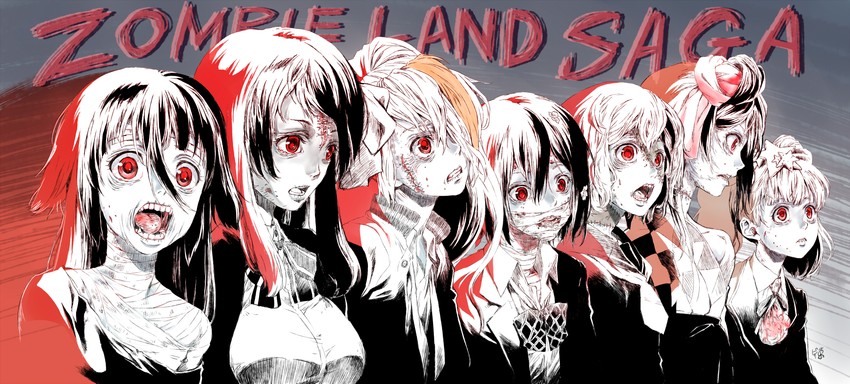 konno junko, minamoto sakura, mizuno ai, nikaidou saki, hoshikawa lily, and 2 more (zombie land saga) drawn by pizza_man