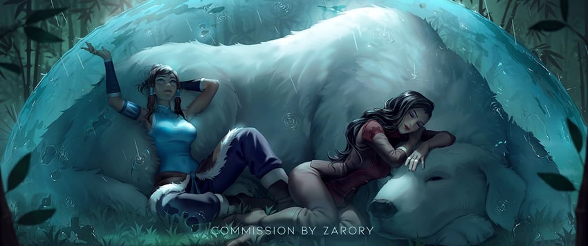 korra, asami sato, and naga (avatar legends and 1 more) drawn by zarory