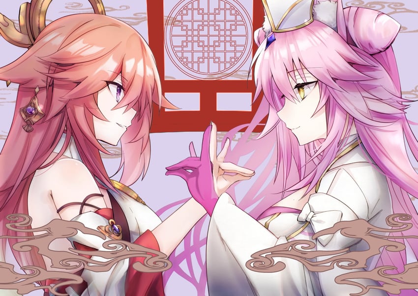 tamamo, yae miko, and koyanskaya (fate and 2 more) drawn by fukiya_(fumiakitoyama)