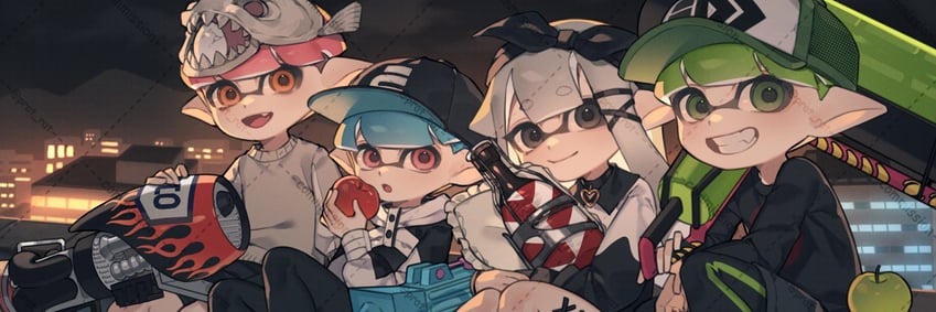 inkling player character, inkling girl, and inkling boy (splatoon) drawn by prat_rat
