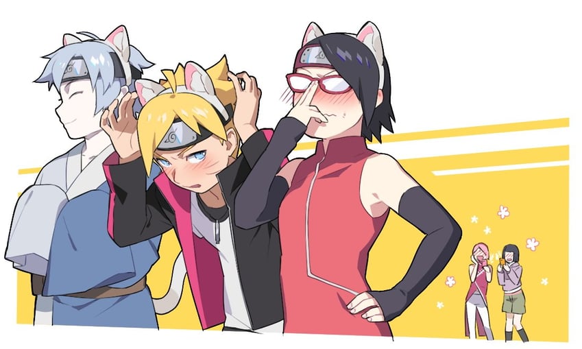 haruno sakura, hyuuga hinata, uchiha sarada, uzumaki boruto, and mitsuki (naruto and 1 more) drawn by to@st