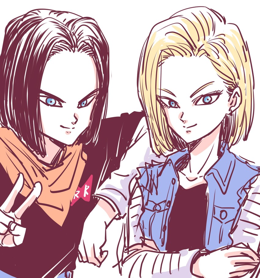 android 18 and android 17 (dragon ball and 1 more) drawn by miiko_(drops7)