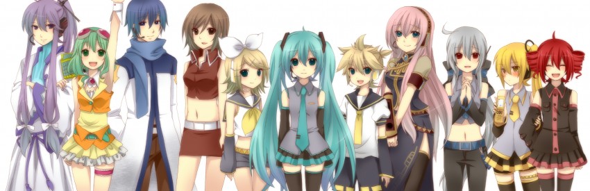 hatsune miku, kagamine rin, kagamine len, megurine luka, kasane teto, and 6 more (vocaloid and 1 more) drawn by sakura_yuki_(clochette)