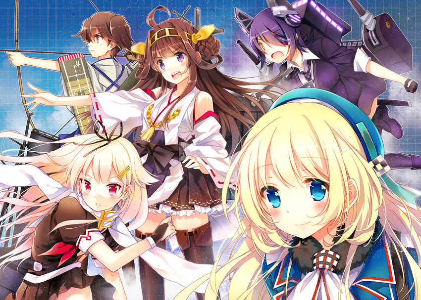 kaga, kongou, yuudachi, tenryuu, yuudachi kai ni, and 1 more (kantai collection) drawn by mottsun