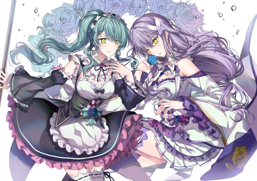emilia, ram, hikawa sayo, and minato yukina (bang dream! and 1 more) drawn by nennen